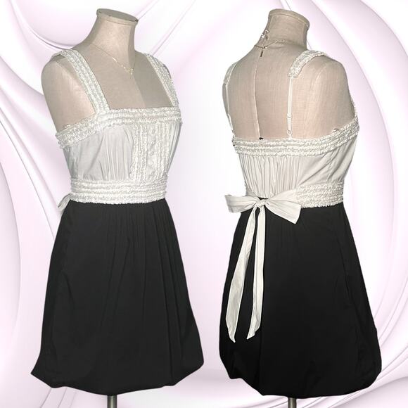 BCBGMAXAZRIA Maid Babydoll Y2K Mini Dress Ruffle Shirred Bubble Hem Coquette - Picture 1 of 12